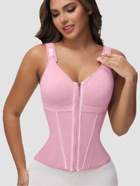 Shapshe Women's Boned Latex‎ Zipper Corset Tummy Control Body Shaper With Bra